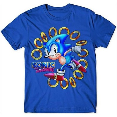 Sonic The Hedgehog GOLD RINGS Blue T-Shirt New
