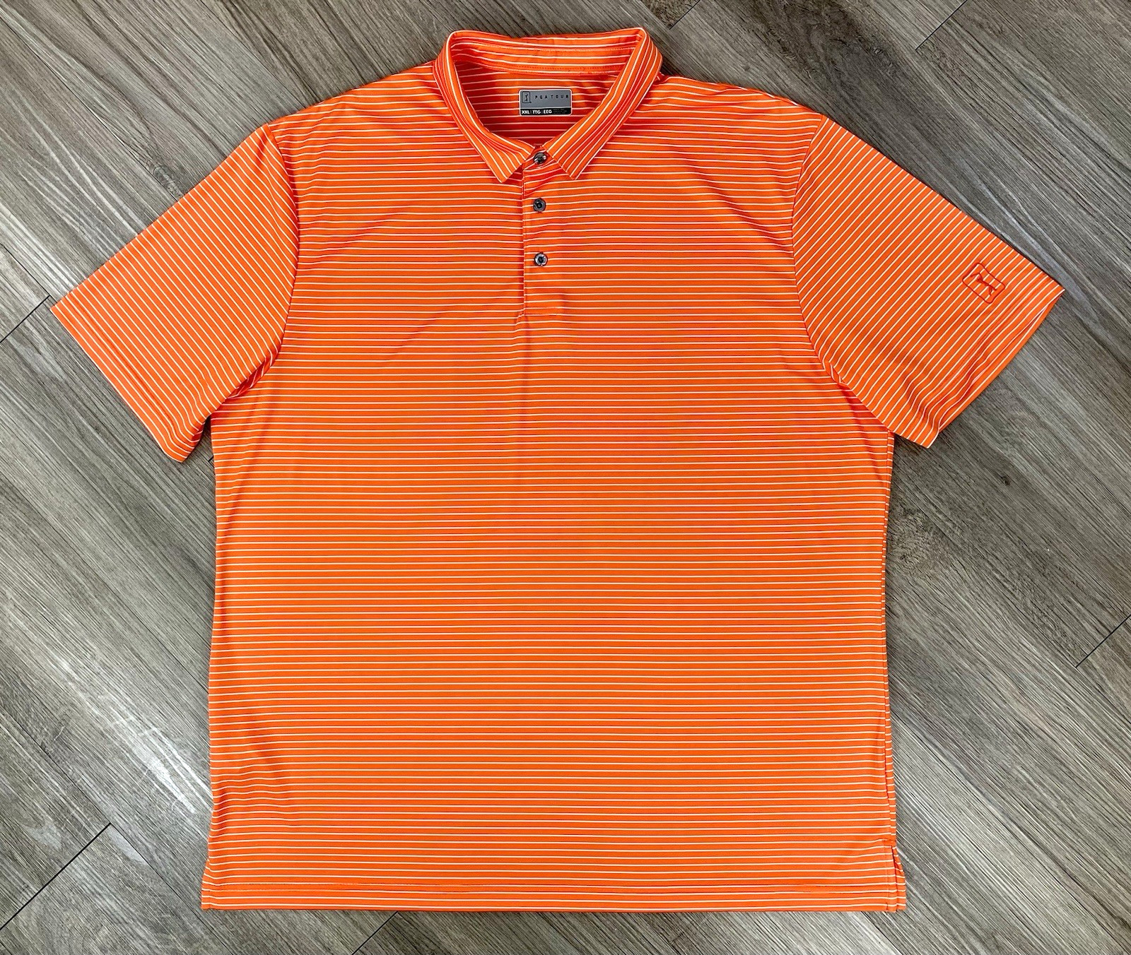 PGA Tour Polyester Polo Golf Shirt. Orange Striped . Size 2XL