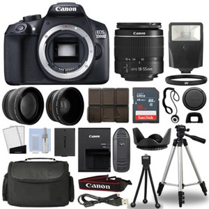 Canon 1300D / Rebel T6 DSLR Camera + 18-55mm 3 Lens Kit + 16GB Top Value Bundle