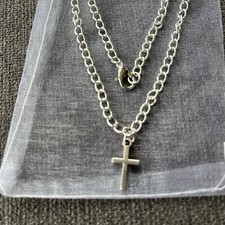 Small Cross Crucifix Pendant On Silver Plated Chain & Gift Pouch FREEPOST