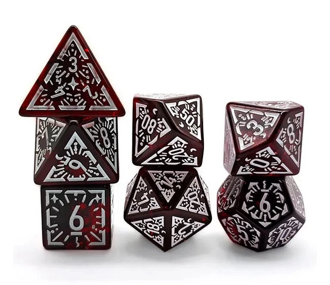 RPG 7 Würfel Set Poly Dawn red clear m/weiss W4-W20 DnD Würfelzeit Rollenspiel