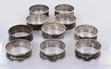 Siam Design Napkin Rings (10) Sterling Silver - No Mono