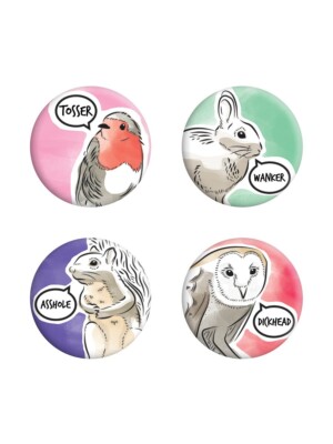 SÜSS ABER BELEIDIGEND Abzeichen-Pack Hase Eule Rotkehlchen Eichhörnchen schwören unhöflich frech Spaß Geschenk