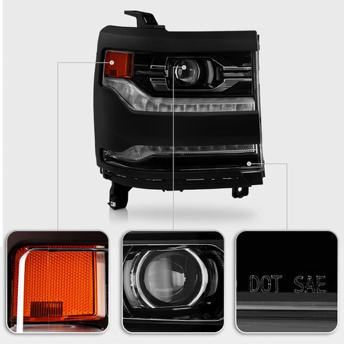 For Chevy Silverado 1500 2016-2018 Full LED DRL Projector Headlight Right Black - Picture 4 of 11