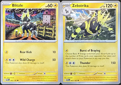 Blitzle - 062/182 + Zebstrika - 063/182 - Paradox Rift - Evolution Set - NM/M