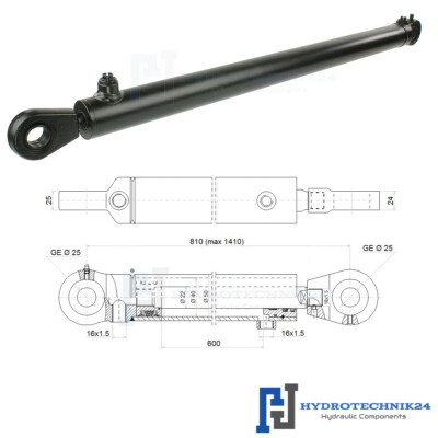 Hydraulikzylinder doppeltwirkend CJ2F-40/22/600 mit Gelenkaugen 25mm