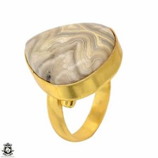Size 8.5 - Size 10 Adjustable Crazy Lace Agate 24K Gold Plated Ring GPR1725