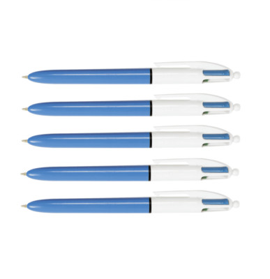 5 x BIC Vierfarb-Kugelschreiber mit vier Farben 0,4 mm mit Druckmechanik 982866