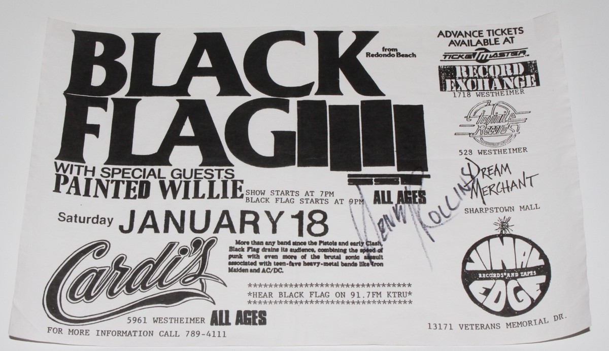 HENRY ROLLINS SIGNED BLACK FLAG 1/18/86 1986 ORIGINAL SST CONCERT