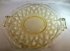 A.H. HEISEY & CO. YEOMAN SAHARA YELLOW  7" DIAMETER HANDLED LEMON CHEESE PLATE!