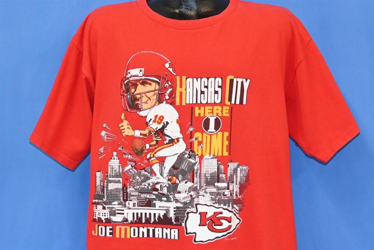 vintage 90s KANSAS CITY CHIEFS JOE MONTANA HERE I COME NFL t-shirt FOOTBALL  XL
