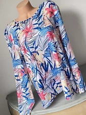 Rashguard Beach top T Shirt 1X Coastal Palm Swim Tropical Coral Blue Surf