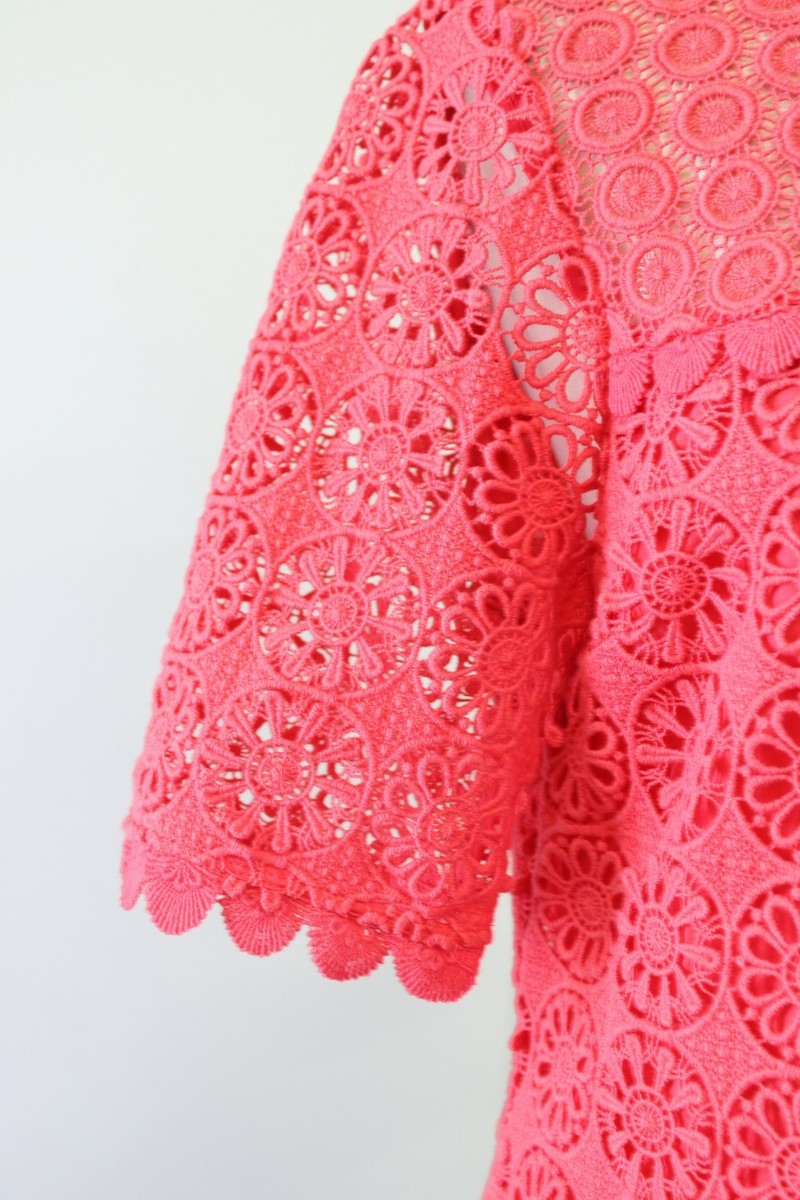 boden poppy lace dress Boden Poppy Dress Womens Sz. 6 Short Sleeve Lace Floral Medallion Coral  Pink NTW