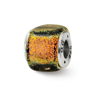 Orangefarbene Dichroic-Glas-Quadratperle .925 Sterlingsilber antike Spiegelkugeln