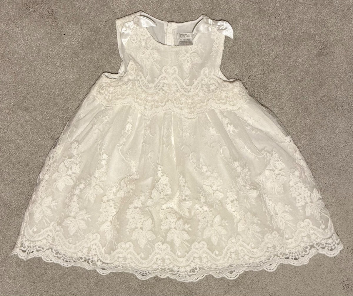 Mamas & Papas - Embroidered Scalloped Hem Dress, Off White, Size 12-18  months | eBay UK