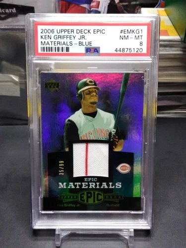 Ken Griffey Jr 2006 Upper Deck Epic Materials Blue EM-KG1  SP/99 Game Used PSA 8