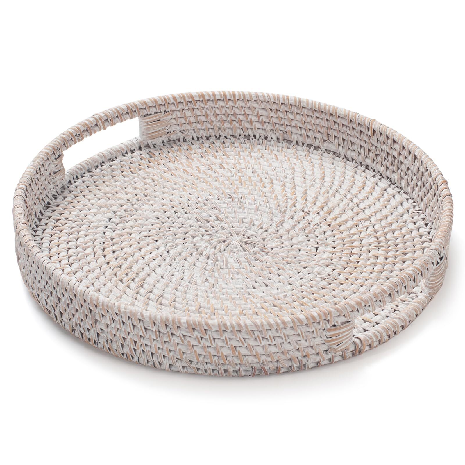 11.8 inch Round Rattan Tray Decorative Coffee Table Tray Ottoman Tray Woven S...