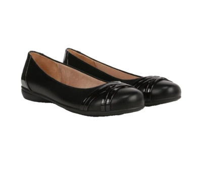 LifeStride Women's Aliza Flats Slip On Ballet  Black Faux Leather Shoes Size 6M