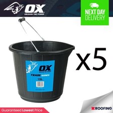 5x OX T110715 Tools Trade Bucket | Construction | Industrial - Black - 15 Litres