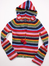 Girls Abercrombie XL Colorful Stripe Sweater Full Zip Cardigan Cotton Wool Blend
