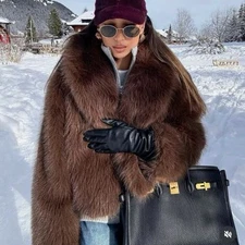 Women Fashion Top Quality Faux Fox Fur Thickened Shaggy Jacket Fluffy Short Coat