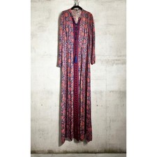 Forever 21 Boho Floral Maxi Dress Long Sleeve Tassel Tie Blue Red S