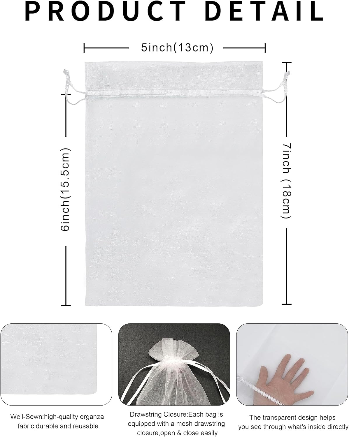 120PCS 5x7 Inch Sheer Organza Drawstring Bags Rainbow Mesh Gift Favor Bags