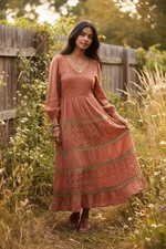 Womens Cottagecore Tiered Maxi Dress Large Prairie Country Fairycore Bohemian
