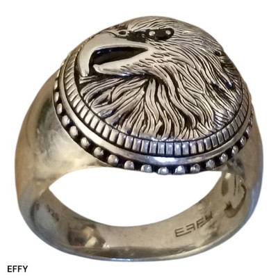 EFFY Collection Black Spinel Eagle Sterling Silver Ringsz11