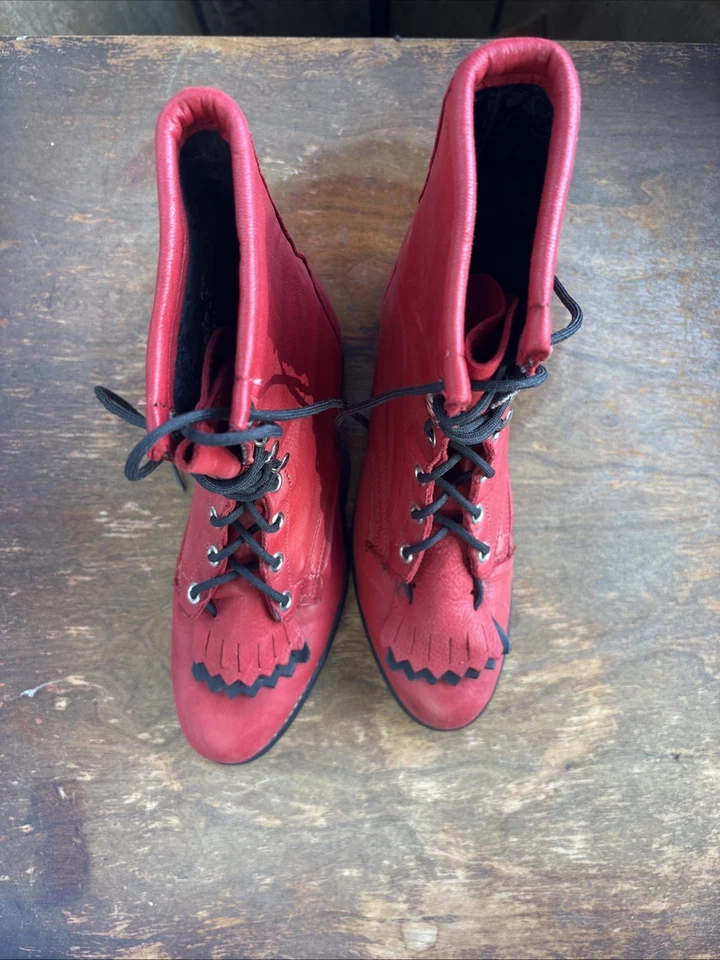 Botas ocidentais femininas Laredo couro vermelho tamanho 6 levemente usadas com caixa - Imagem 3 de 4