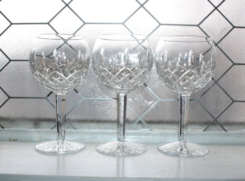 3 Vintage Waterford Crystal Lismore 16 Oz Oversized Balloon Wine Glasses 7 3/4”