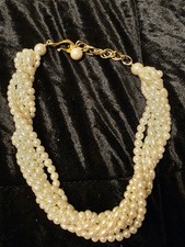 Vintage Multi-Strand Imitation Pearl Statement Collar Necklace Hook