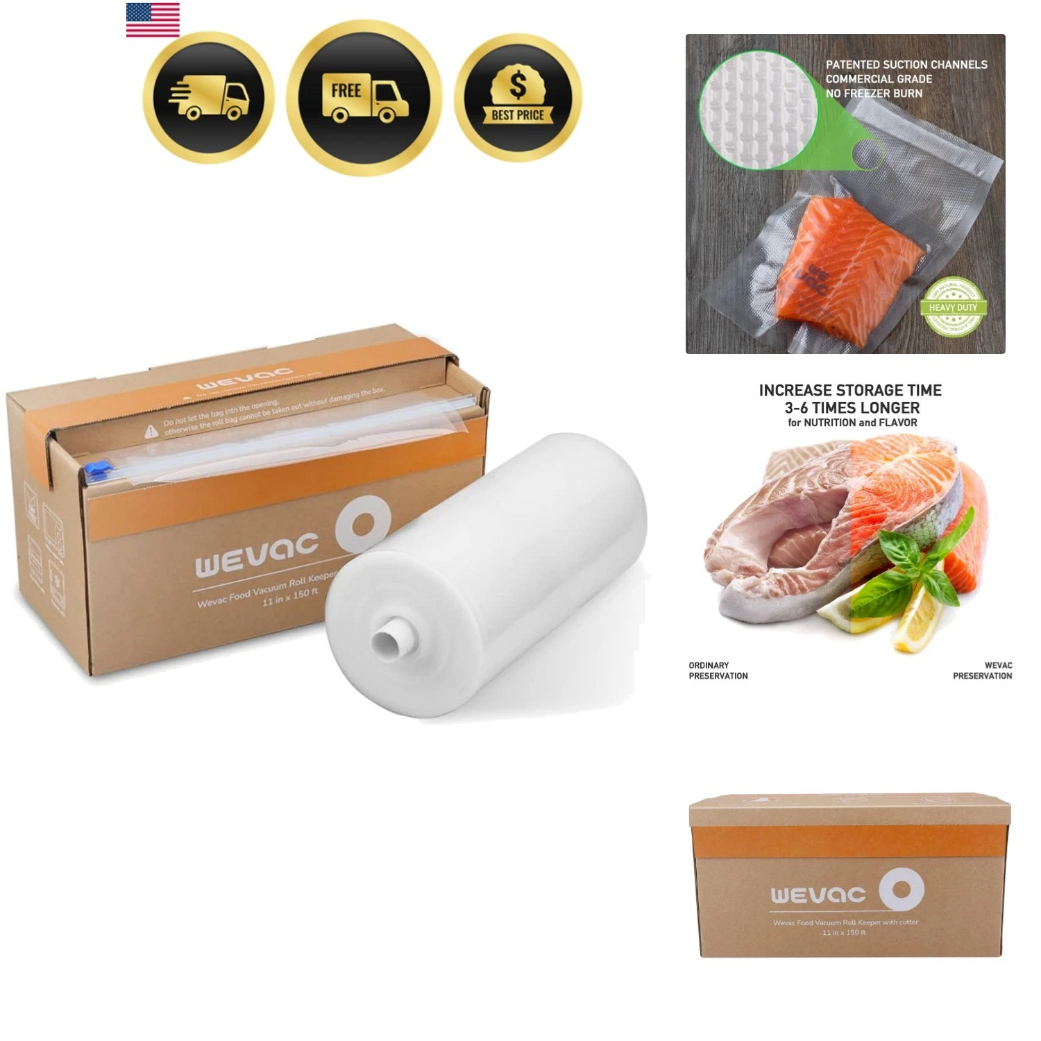 11” x 150’ Food Vacuum Seal Roll Keeper with Cutter, Ideal Vacuum Sealer Bags...