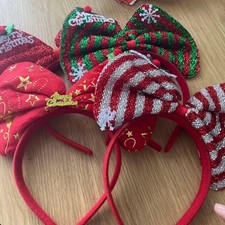 Christmas Headband Set 4pcs Glitter Ribbon Snowflake Merry Christmas Hair Access