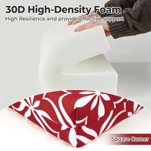 Juego de 4 Cojines para Silla de Patio Impermeable Exterior 18.5" x 16" x 3" Enrejado Rojo Foto 3 de 4