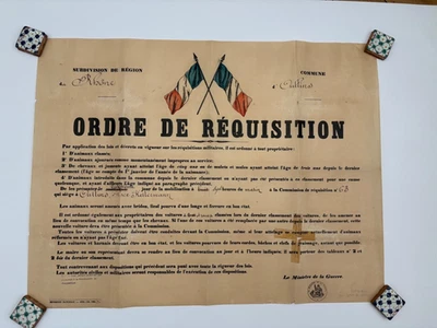 Document guerre 14 - 18 ORDRE DE REQUISITION - MAIRIE D'OULINS - RHÔNE - Photo 1/4