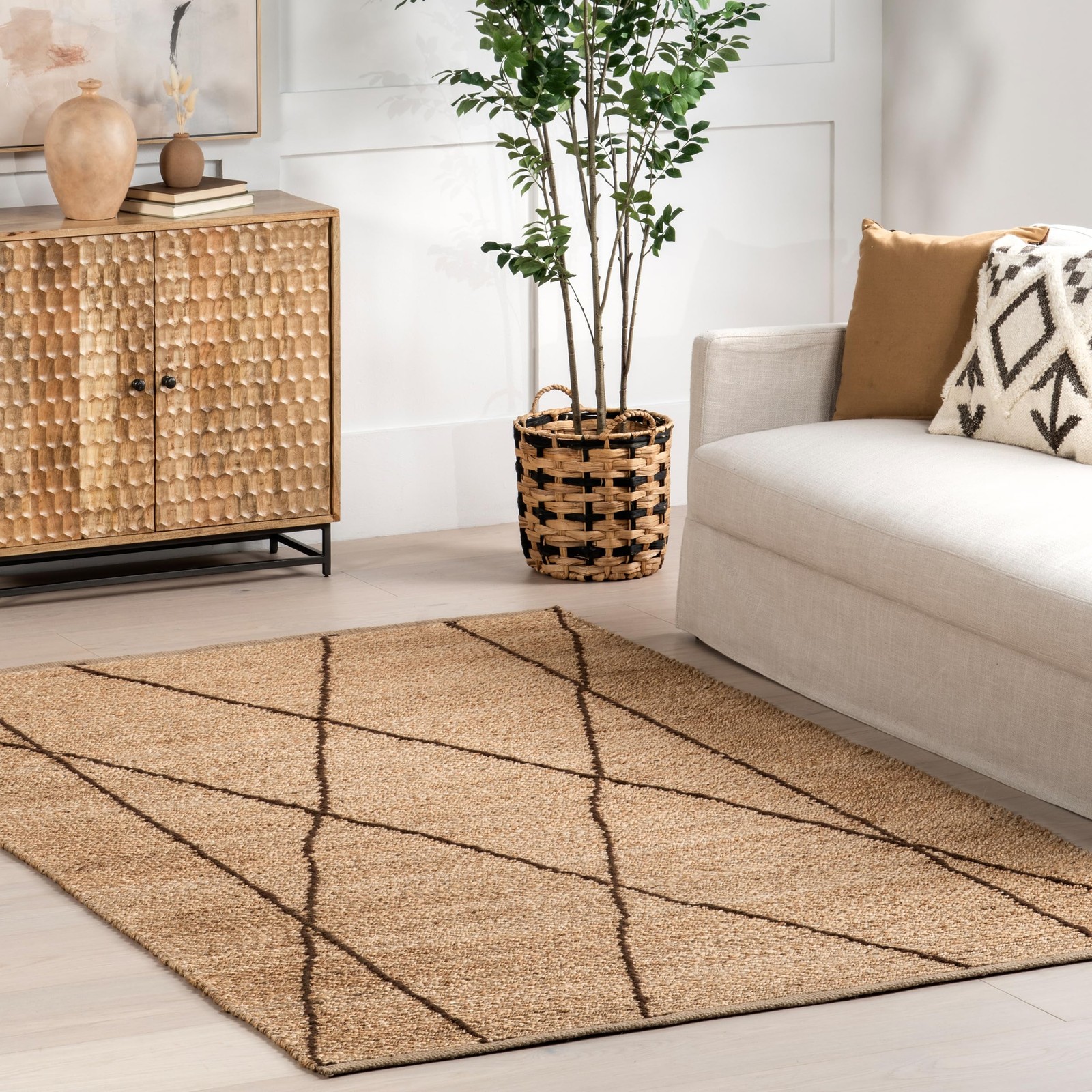 Calanthe Abstract 4x6 Neutral Jute Rug for Dining Room and Living Room