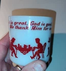 Vtg Hazel Atlas God Is Great Child's Prayer Mug Cup Red/Milk Glass Dog Cat 1950s