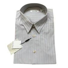 Calvin Klein NWT Button Down Shirt Men Sz Neck 17 Gray White Purple Pin Stripes