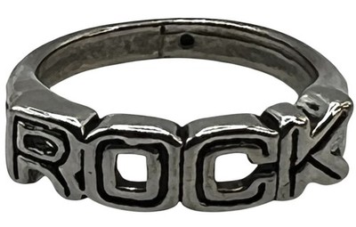 Rock And Roll Music Ring ROCK Spell Out Cut Out Silver Tone Metal Rocker Size 10