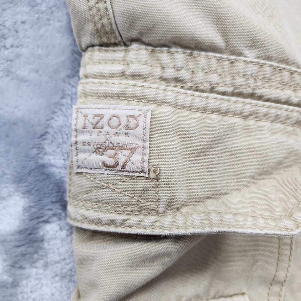 Shorts masculino IZOD 36 bronzeado cáqui carga lona algodão roupa de trabalho ao ar livre casual preppy - Imagem 2 de 4