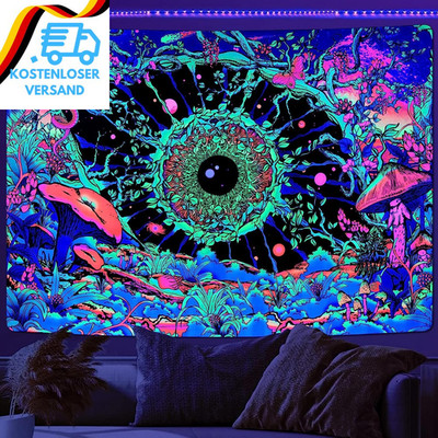 Alishomtll Schwarzlicht Wandteppich, Abstrakte Bunter Hippie Wandbehang, Psyched
