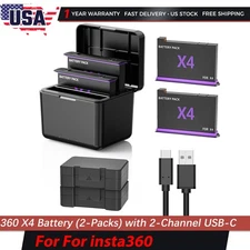 360 X4 Battery 2- Packs with Fast Battery Charger For Insta360 X4 Action Camera