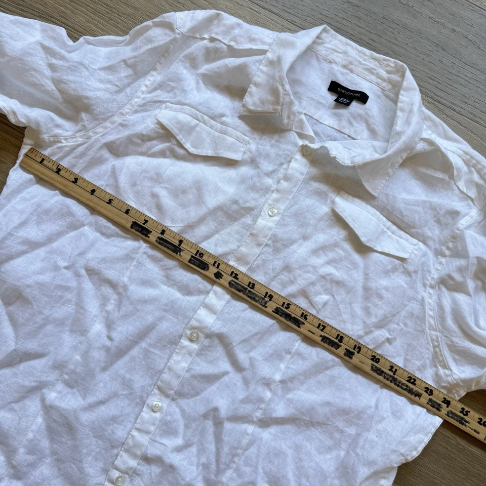 Camisa Estructura Vintage Hombres XXL Blanco Lino Años 90 Retro Travel Resort Transpirable Foto 3 de 4