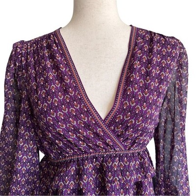Max Studio | Women's Boho Purple V-Neck Dress Balloon Sleeves NWT Size  Small | eBay