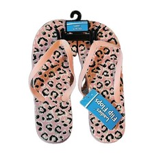 New Ladies Flip Flop Pink Cheetah Print Size L 9/10 Girls Sandals Pink Strap