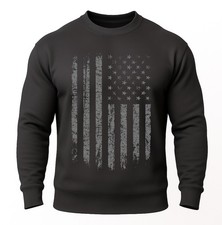 USA Flag Crewneck Sweatshirt Vintage Distressed Flag Patriotic Pullover