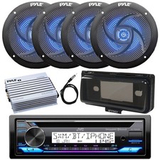 Marine Bluetooth CD Radio, Amp, Antenna, 4x 4" Blue LED Speakers,Cover Black