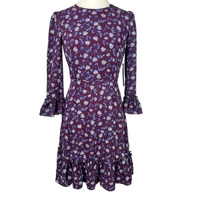 Eliza J Aubergine Jewel Neck Floral Print Ruffle Hem Long Sleeve Mini Dress Sz 0 | eBay Eliza J Aubergine Jewel Neck Floral Print Ruffle Hem Long Sleeve Mini Dress Sz 0 | eBay