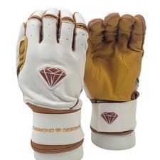 DIAMOND DESIGNS Baseball Batting Gloves Long Cuff White Tan Cabretta Leather YM